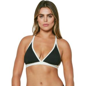 imageJessica Simpson Womens Ribbed HighWasit Swim Bottom SeparatesBlackCream Triangle