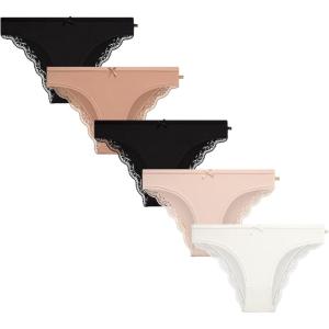 imageJessica Simpson Womens Bikini Underwear  5 Pack Sexy Lace Trim Seamless Panties Briefs for WomenBlackBlackDolceRoseGardenia
