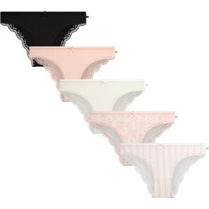 imageJessica Simpson Womens Bikini Underwear  5 Pack Sexy Lace Trim Seamless Panties Briefs for WomenFloral PrintGardeniaStripeRoseBlack