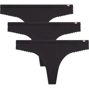 imageJessica Simpson Womens Thong Underwear  3 Pack Microfiber Stretch Lace Panties Soft ampamp Sexy Lingerie for WomenBlackBlackBlack