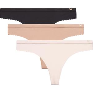 imageJessica Simpson Womens Thong Underwear  3 Pack Microfiber Stretch Lace Panties Soft ampamp Sexy Lingerie for WomenDolcePearlBlack