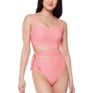 imageJessica Simpson Womens Eyelet CutOut OnePiece SwimsuitFizz Eyelet Side Tie