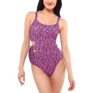 imageJessica Simpson Womens Eyelet CutOut OnePiece SwimsuitFuschia Snake Print