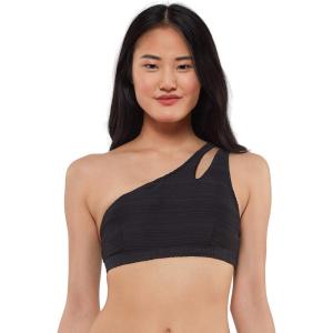 imageJessica Simpson Womens Ribbed One Shoulder Bikini Swim topBlack One Shoulder Top