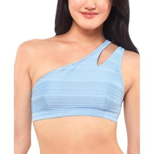 imageJessica Simpson Womens Ribbed One Shoulder Bikini Swim topBlue Mist