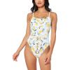 imageJessica Simpson Womens Textured Printed OnePiece SwimsuitLemon Pattern Tie Waist