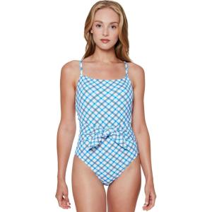 imageJessica Simpson Womens Textured Printed OnePiece SwimsuitCaspian Plaid