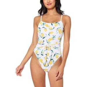 imageJessica Simpson Womens Textured Printed OnePiece SwimsuitLemon Pattern Tie Waist