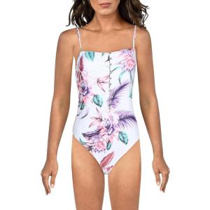 imageJessica Simpson Womens Textured Printed OnePiece SwimsuitWhite Multi