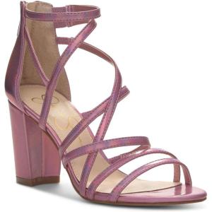 imageJessica Simpson Stassey Womens Caged Faux Leather Back Zip Dress SandalsLight Pink IridescentDistressed Metallic