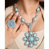 imageJessica Simpson Womens Large Turquoise Stone Flower Necklace 16quot  Silver or GoldTone Turquoise Statement NecklaceSilver Flower