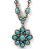 imageJessica Simpson Womens Large Turquoise Stone Flower Necklace 16quot  Silver or GoldTone Turquoise Statement NecklaceGold Flower
