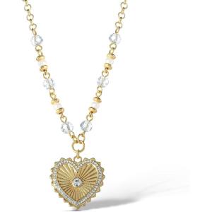 imageJessica Simpson Heart Necklace for Women 16quot  2quot GoldTone Heart Pendant Necklace with Clear Crystal Embellishments