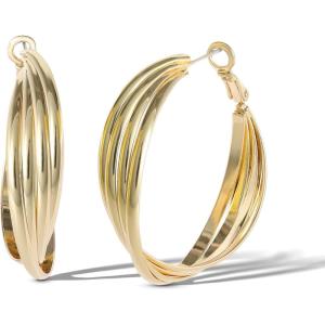 imageJessica Simpson Womens Hoop Earrings  SilverTone or GoldTone Hoop Earrings for WomenGold Twisted Layered Hoops