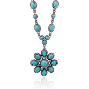 imageJessica Simpson Womens Large Turquoise Stone Flower Necklace 16quot  Silver or GoldTone Turquoise Statement NecklaceSilver Flower