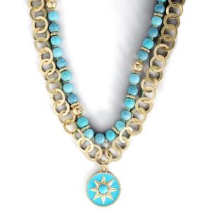 imageJessica Simpson Womens Layered Boho Turquoise Star Necklace 16quot  2quot  GoldTone Turquoise Statement Necklace