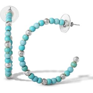 imageJessica Simpson Womens Turquoise Bead Hoop Earrings  GoldTone or SilverTone Turquoise Hoop EarringsSilver