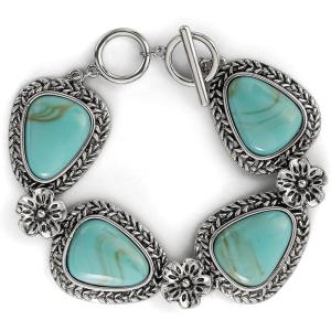 imageJessica Simpson Womens Turquoise Bracelet  Oxidized Silver or GoldTone Bracelet with Turquoise StonesFlower Silver