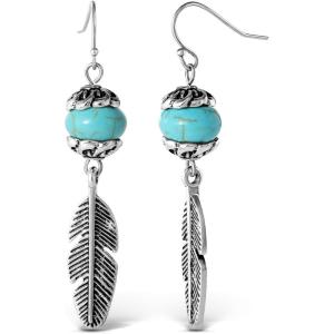 imageJessica Simpson Womens Turquoise Earrings  Oxidized GoldTone or SilverTone Turquoise Dangle Earrings for WomenSilver Bead Feather Drop