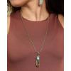 imageJessica Simpson Womens Feather Necklace with Turquoise Stone  Silver or GoldTone Turquoise Necklace Long 23quotGold Feather