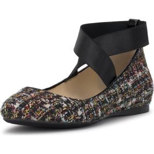 imageJessica Simpson Mandayss Womens PullOn CrissCross Ankle Ballet Flats ShoesBlack Sparkle Tweed