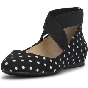 imageJessica Simpson Mandayss Womens PullOn CrissCross Ankle Ballet Flats ShoesBlackWhite Polkadot Print