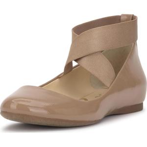 imageJessica Simpson Mandayss Womens PullOn CrissCross Ankle Ballet Flats ShoesChai Latte Crinkle Patent