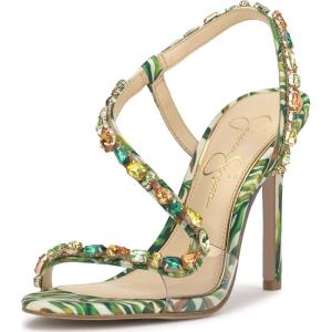 imageJessica Simpson Womens Jaycin Embellished Heeled SandalGreen Multi Jungle Jacquard
