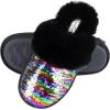 imageJessica Simpson Womens Comfy Faux Fur House Slipper Scuff Memory Foam Slip on AntiSkid SoleMulticolor Sequin