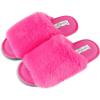 imageJessica Simpson Womens Plush Faux Fur Fuzzy Slide on Open Toe Slipper with Memory FoamNeon Pink