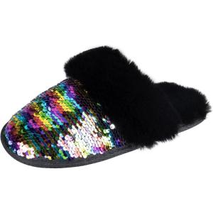 imageJessica Simpson Girls Comfy Slippers  Cute Faux Fur Slipon Shoes Memory Foam House SlipperRainbow