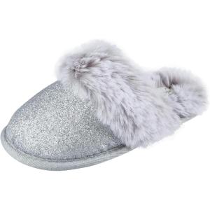 imageJessica Simpson Girls Comfy Slippers  Cute Faux Fur Slipon Shoes Memory Foam House SlipperSilver