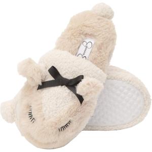 imageJessica Simpson Girls Cute and Cozy Plush Slip on House Slippers with Memory FoamIvory Lamb