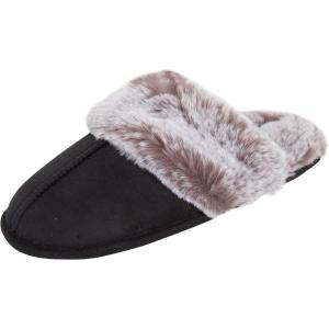 imageJessica Simpson Womens Comfy Faux Fur House Slipper Scuff Memory Foam Slip on AntiSkid SoleBlack