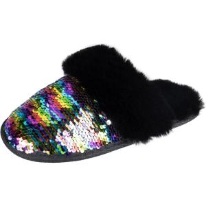 imageJessica Simpson Womens Comfy Faux Fur House Slipper Scuff Memory Foam Slip on AntiSkid SoleMulticolor Sequin