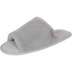 imageJessica Simpson Womens Plush Faux Fur Fuzzy Slide on Open Toe Slipper with Memory FoamGrey