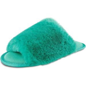 imageJessica Simpson Womens Plush Faux Fur Fuzzy Slide on Open Toe Slipper with Memory FoamSea Green