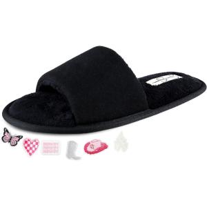 imageJessica Simpson Womens Slideon Open Toe Memory Foam Slippers with Removable Velcro PatchesBlack
