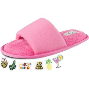 imageJessica Simpson Womens Slideon Open Toe Memory Foam Slippers with Removable Velcro PatchesNeon Pink