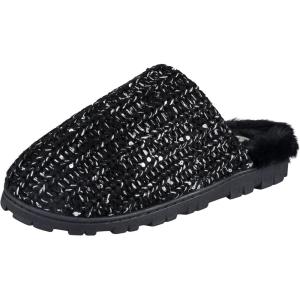 imageJessica Simpson Womens Soft Cable Knit Memory Foam Clog Slippers with IndoorOutdoor SoleBlack Metallic