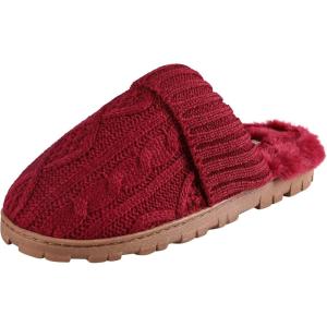 imageJessica Simpson Womens Soft Cable Knit Memory Foam Clog Slippers with IndoorOutdoor SoleBurgundy Knit