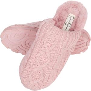 imageJessica Simpson Womens Soft Cable Knit Memory Foam Clog Slippers with IndoorOutdoor SolePink Knit