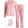 imageJessica Simpson Womens Pajamas  Fuzzy Sleep Shirt Lounge Pants Socks  Pajama Gift Set for Women SXLZephyr Texture Cable