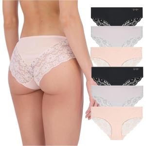 imageJessica Simpson Seamless Underwear For Women Lace Hipster Panties Cute Breathable and Comfortable Multipack Ropa InteriorPearl BlushRaindropsBlack 6 Pack