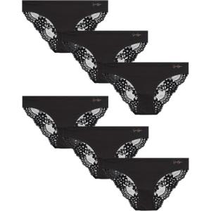 imageJessica Simpson Womens Bikini Panties  6 Pack Seamless Lace Womens Underwear  Microfiber Bikinis for Women Sizes SXLBlack