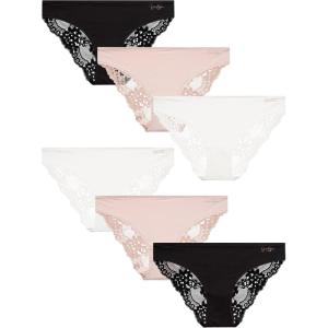 imageJessica Simpson Womens Bikini Panties  6 Pack Seamless Lace Womens Underwear  Microfiber Bikinis for Women Sizes SXLRose SmokeGardeniaBlack