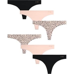 imageJessica Simpson Womens Thong Panties  6 Pack Seamless Lace Microfiber Underwear for Women SXLAnimal Pearl BlushBlackPearl Blush