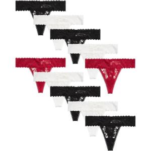 imageJessica Simpson Womens Thong Underwear  10 Pack Microfiber Stretch Lace Panties Soft ampamp Sexy LingerieBlackGardeniaJester Red