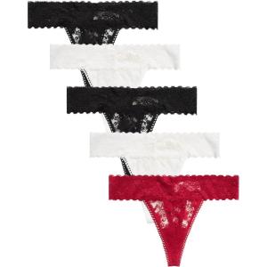 imageJessica Simpson Womens Thong Underwear  5 Pack Microfiber Stretch Lace Panties Soft ampamp Sexy Lingerie for WomenBlackBlackGardeniaGardeniaJester Red