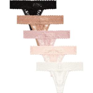 imageJessica Simpson Womens Thong Underwear  5 Pack Microfiber Stretch Lace Panties Soft ampamp Sexy Lingerie for WomenBlushGardeniaDolcePale MauveBlack